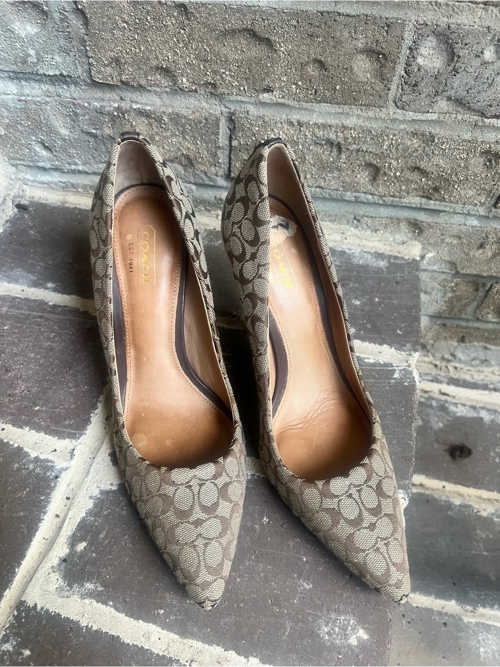 Coach Taupe Signature Monogram Pointed-Toe Heels - Picture 2 of 6